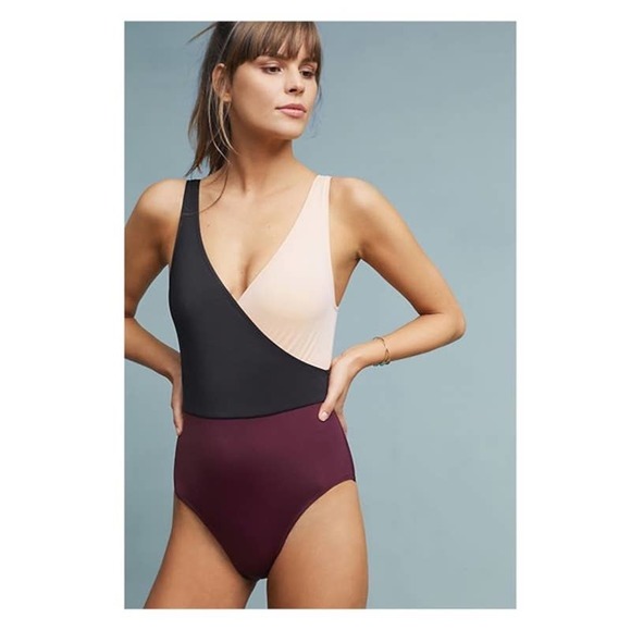 Solid and Striped The Ballerina‎ Color-Block Swimsuit Black Nude Bordeaux Combo - Picture 2 of 16